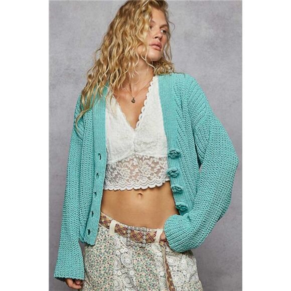 ✨NWT POL V-Neck Long Sleeve Cardigan with‎ Exaggerated Buttons - Picture 2 of 5